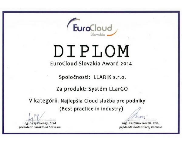 Diplom EuroCloud Slovakia award